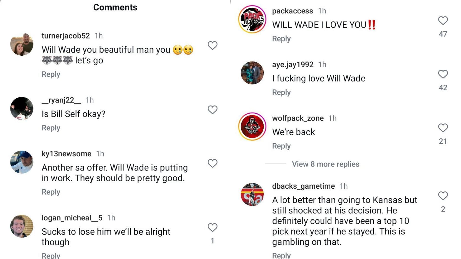 College hoops fans reacted on Instagram to Darrion Williams joining Will Wade's NC State. Source: Instagram/@recruitsnews